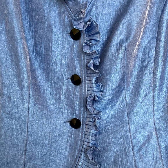 ADRIANNA PAPELL Ruffled Evening Jacket Button Up Long Sleeve Blue - Picture 3 of 7